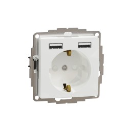 Socket 1-gang flush-mounted with side earth, screwless 2xUSB max 2.4A, white SEDNA Design