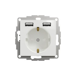 Socket 1-gang flush-mounted with side earth, screwless 2xUSB max 2.4A, white SEDNA Design