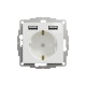 Socket 1-gang flush-mounted with side earth, screwless 2xUSB max 2.4A, white SEDNA Design