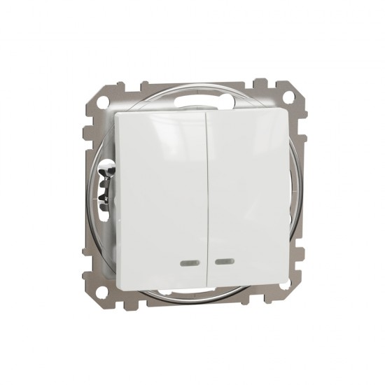 2-gang switch (1+1) with blue lamp flush-mounted (mech.) white Sedna Design