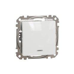 1-way Push-Button with blue lamp flush-mounted (mech.) white Sedna Design 