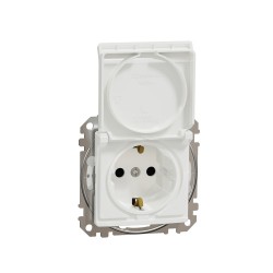 Socket 1-gang flush-mounted with side earth, screw terminals and shutters, with lid IP44 white SEDNA Design