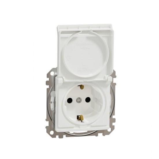 Socket 1-gang flush-mounted with side earth, screw terminals and shutters, with lid IP44 white SEDNA Design