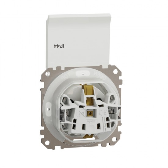 Socket 1-gang flush-mounted with side earth, screw terminals and shutters, with lid IP44 white SEDNA Design