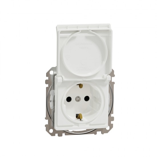 Socket 1-gang flush-mounted with side earth, screwless and shutters, with lid IP44 white SEDNA Design