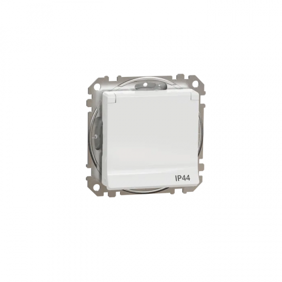 Socket 1-gang flush-mounted with side earth, screwless and shutters, with lid IP44 white SEDNA Design