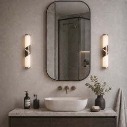 Searchlight LED Bathroom Wall Light, Bronze & Opal Glass IP44 Wrap 77610-37BZ