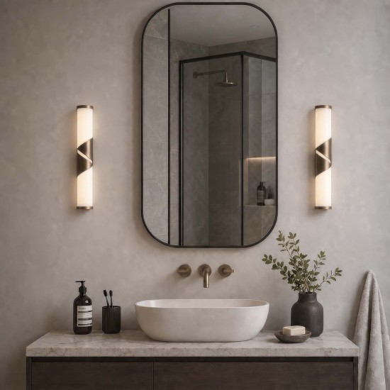 Searchlight LED Bathroom Wall Light, Bronze & Opal Glass IP44 Wrap 77610-37BZ