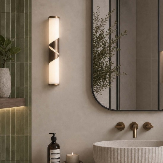 Searchlight LED Bathroom Wall Light, Bronze & Opal Glass IP44 Wrap 77610-37BZ