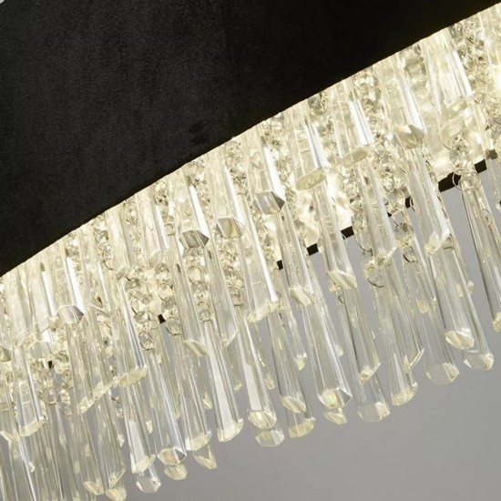 Searchlight chandelier Glamour balck velvet and clear crystals, 8x33WxG9, 50818-8BK