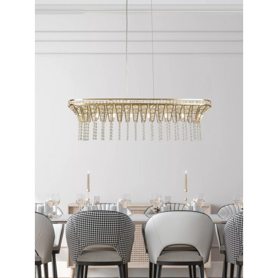 Searchlight chandelier Gemma Satin Brass and Clear Crystal, 8x33WxG9, 68510-8SB