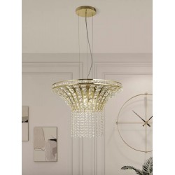 Searchlight chandelier Gemma Satin Brass and Clear Crystal, 8x33WxG9, 68511-8SB