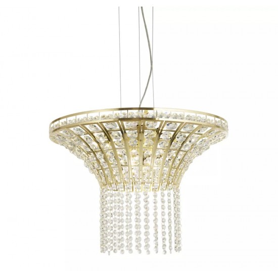 Searchlight chandelier Gemma Satin Brass and Clear Crystal, 8x33WxG9, 68511-8SB