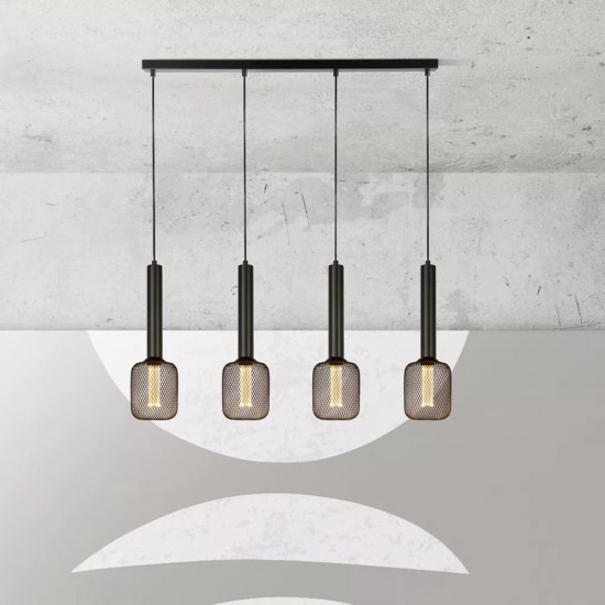 Searchlight pendant lamp Dulwich, 4x60WxE27, 35720-4BK