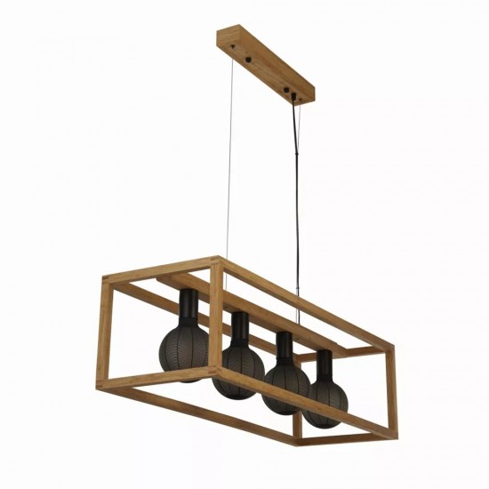 Searchlight adjustable pendant lamp 4x60WxE27, wood SQUARE 4LT,  54741-4NA