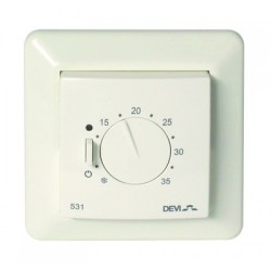 Built-in thermostats DEVIreg 531 with temperature range 5..+45°C with room sensor and JUSSI frame, 15A, 140F1036